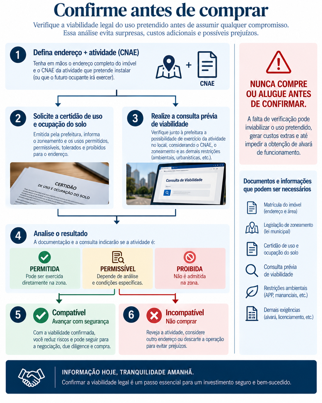 Fluxo para confirmar o uso permitido antes de comprar o imóvel