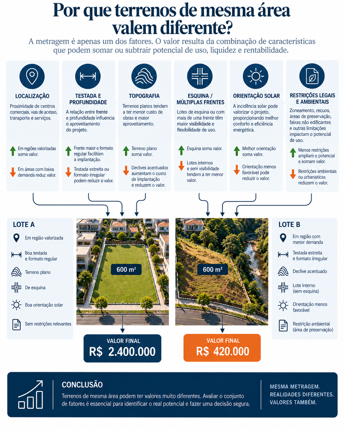 Fatores que fazem terrenos de mesma área terem valores diferentes