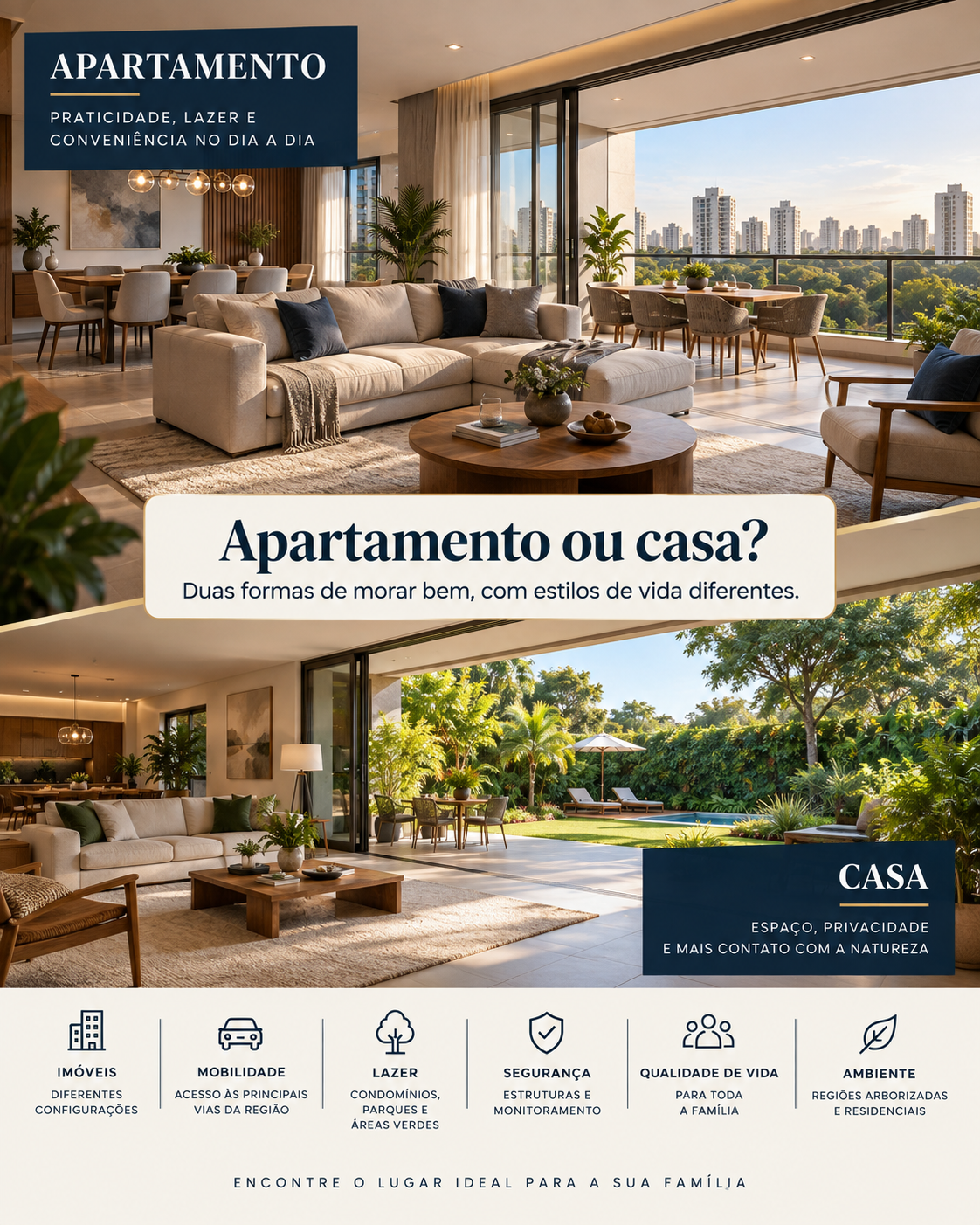 Comparação entre apartamento na Vila São Francisco e perfil de casa no Parque dos Príncipes